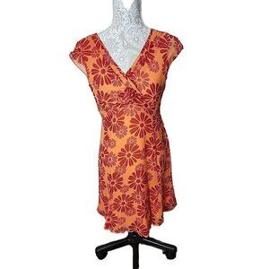 Bob Mackie women's vintage Flowy orange floral 100% silk knee length dress, 8P